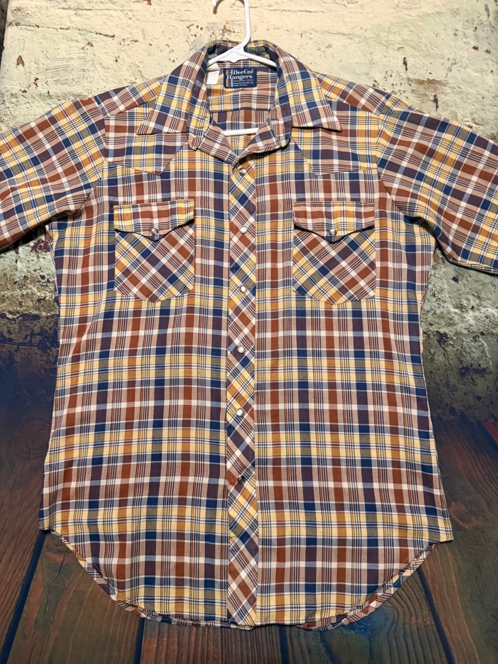 Men's Plaid Button-Up Shirt in Brown & Blue